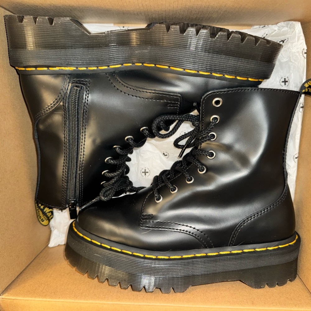 Dr. Martens Black Combat Boots with Yellow Accents